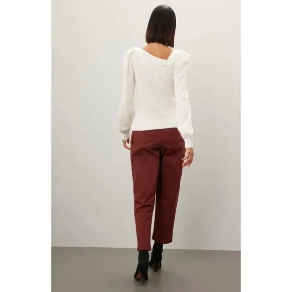 Marissa Webb Sweater Womens X Small White Asymmetric Knit Puff Sleeve Wool Blend - Picture 4 of 11